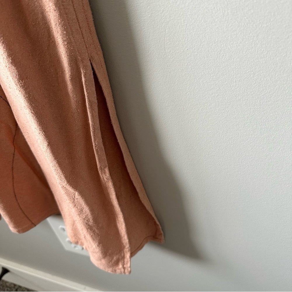 Minimalist Dress Embroidered Leaf V-neck 100% Silk Earthy Blush Lagenlook Small - Picture 7 of 11